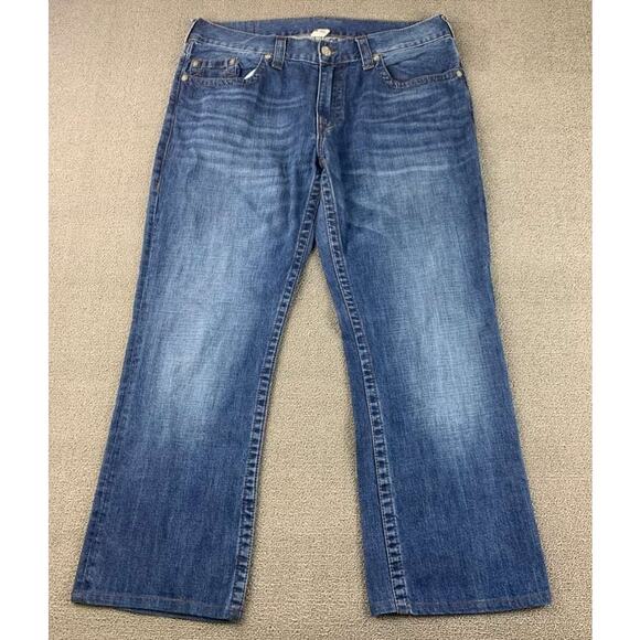 True Religion Jeans Men 38 Blue Denim Straight Leg Relaxed Patch Dubai UAE Made - Picture 1 of 8